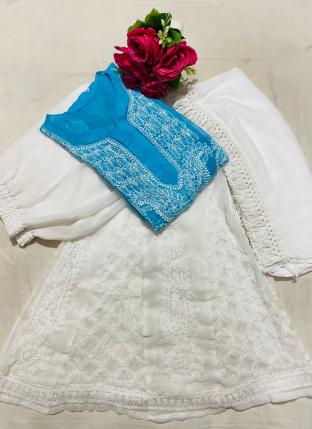 Sky Blue Georgette Traditional Wear Gala Butti Readymade Salwar Suit