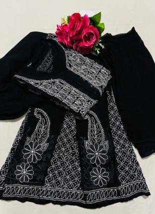 Black Georgette Traditional Wear Gala Butti Readymade Salwar Suit