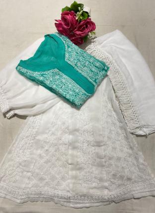 Firozi Georgette Traditional Wear Gala Butti Readymade Salwar Suit
