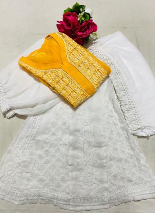 Mustard Georgette Traditional Wear Gala Butti Readymade Salwar Suit