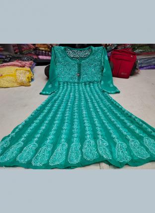 Firozi Georgette Festival Wear Lucknowi Work Gown