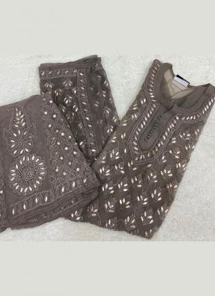 Grey Chiffon Georgette Festival Wear Embroidery Work Readymade Salwar Suit