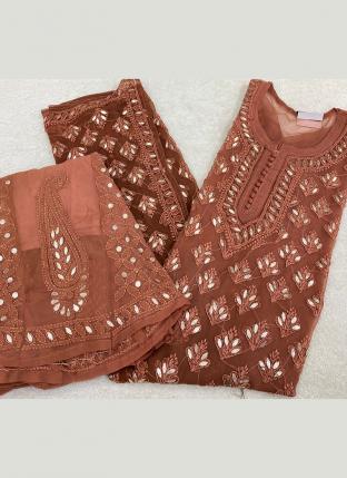 Maroon Chiffon Georgette Festival Wear Embroidery Work Readymade Salwar Suit