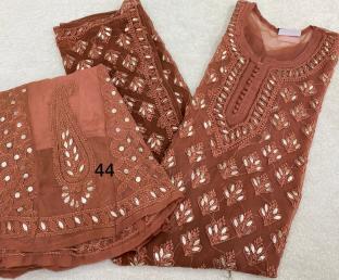 Rust Chiffon Georgette Festival Wear Embroidery Work Readymade Salwar Suit