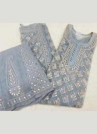 Sky Blue Chiffon Georgette Festival Wear Embroidery Work Readymade Salwar Suit
