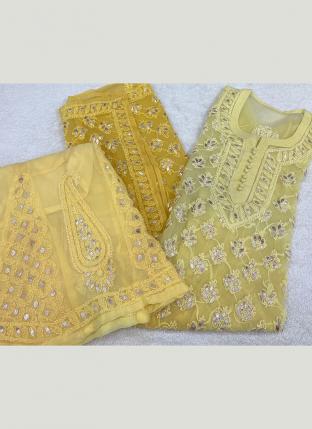 Yellow Chiffon Georgette Festival Wear Embroidery Work Readymade Salwar Suit