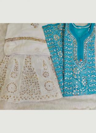 Sky Blue Georgette Party Wear Gota Patti Work Readymade Salwar Suit