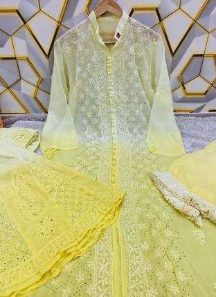 Yellow Georgette Party Wear Pearls Work Readymade Salwar Suit