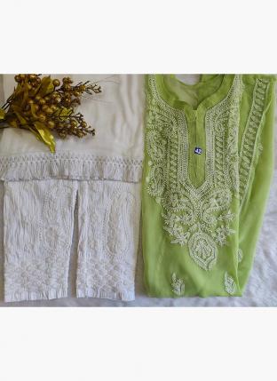 Pista Green Georgette Festival Wear Embroidery Work Readymade Salwar Suit