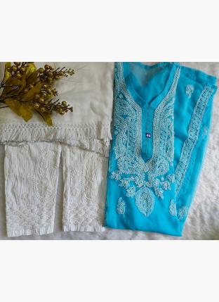 Sky Blue Georgette Festival Wear Embroidery Work Readymade Salwar Suit