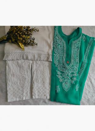 Teal Green Georgette Festival Wear Embroidery Work Readymade Salwar Suit