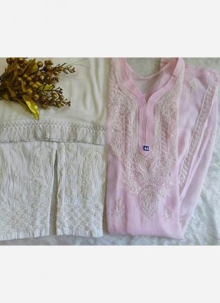 Light Pink Georgette Festival Wear Embroidery Work Readymade Salwar Suit