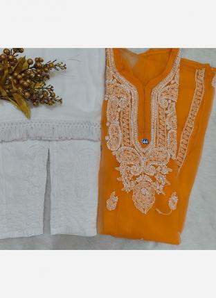Orange Georgette Festival Wear Embroidery Work Readymade Salwar Suit