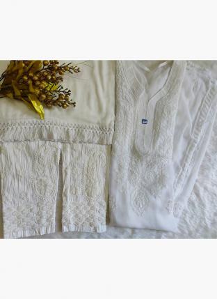 White Georgette Festival Wear Embroidery Work Readymade Salwar Suit