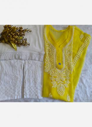 Yellow Georgette Festival Wear Embroidery Work Readymade Salwar Suit