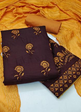 Purple Parampara Silk Casual Wear Embroidery Work Dress Material