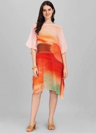 Peach Georgette Beachwear Digital Printed Kaftan