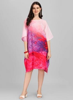 Pink Georgette Beachwear Digital Printed Kaftan