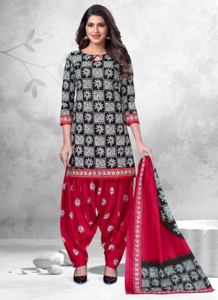 Black Pure Cotton Daily Wear Printed Work Patiyala Suit