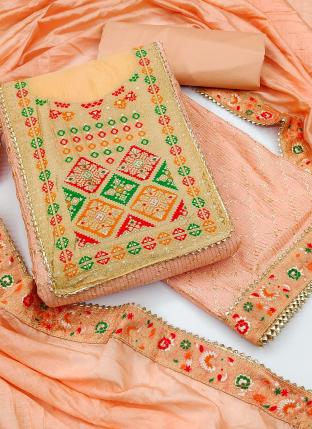Peach Chanderi Festival Wear Croset Work Dress Material
