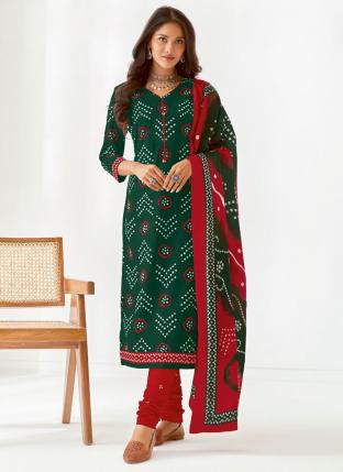 Green Pure Cotton Regular Wear Printed Work Straight Suit