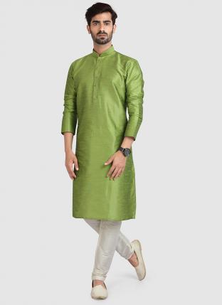 Green Art Silk Festival Wear Plain Kurta Pajama