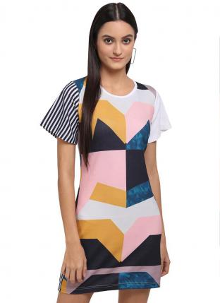 Multi Colour Lycra Regular Wear Digital Printed Dress