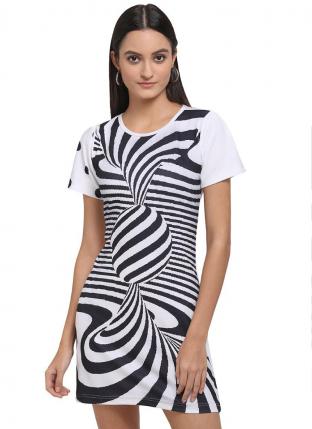 White Lycra Regular Wear Digital Printed Dress