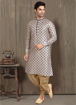Cream Banarasi Silk Traditional Wear Printed Work Kurta Pajama