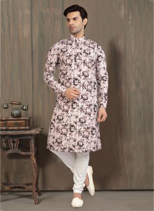 Light brown Cotton Traditional Wear Printed Work Kurta Pajama