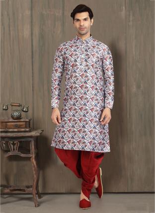 Multi color Banarasi Silk Traditional Wear Printed Work Kurta Pajama