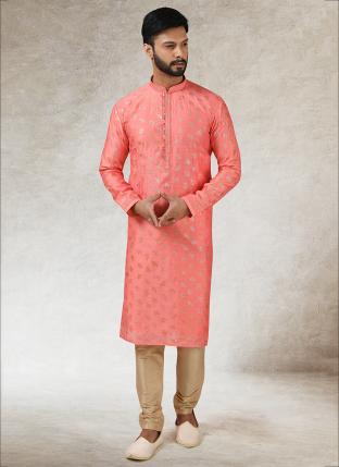 Pink Art Silk Traditional Wear Printed Work Kurta Pajama