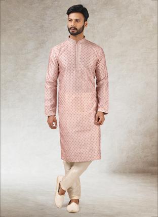 Pink Art Silk Traditional Wear Printed Work Kurta Pajama