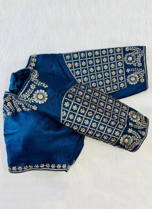 Blue Phantom Silk Wedding Wear Embroidery Work Blouse