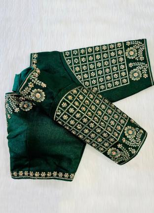 Green Phantom Silk Wedding Wear Embroidery Work Blouse