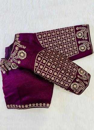 Purple Phantom Silk Wedding Wear Embroidery Work Blouse
