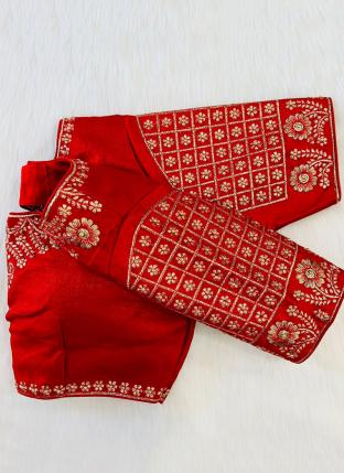Red Phantom Silk Wedding Wear Embroidery Work Blouse