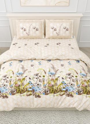 108*108 Light Beige Cotton Digital Printed Bed Sheet