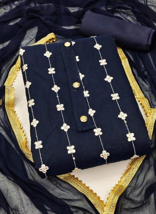 Navy Blue Semi Modal Festival Wear Embroidery Work Dress Material