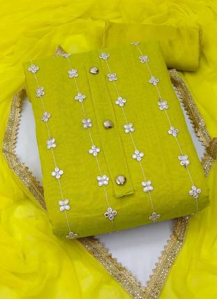 Olive Green Semi Modal Festival Wear Embroidery Work Dress Material
