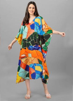 Multi Colour Rayon Casual Wear Printed Kaftan