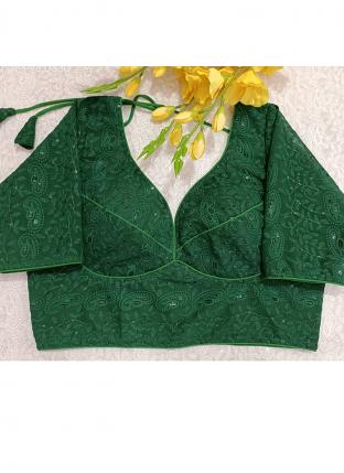 Green Pure Chikan Party Wear Lucknowi Work Blouse