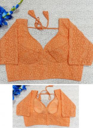 ORANGE Pure Chikan Party Wear Lucknowi Work Blouse