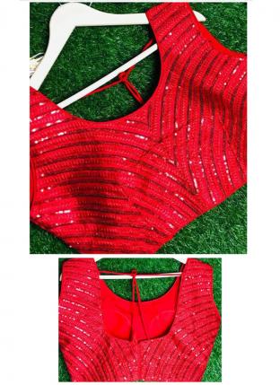 Red Net Party Wear Sequins Work Blouse