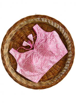 Light Pink Georgette Silk Party Wear Sequins Work Blouse
