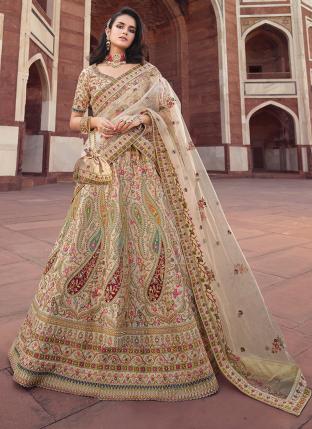 Beige Silk Wedding Wear Heavy Work Lehenga Choli