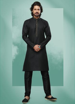 Black Cotton Silk Festival Wear Pintux Kurta Pajama