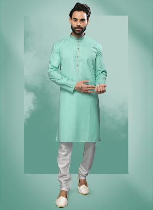 Green Cotton Silk Festival Wear Pintux Kurta Pajama