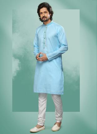 Sky blue Cotton Silk Festival Wear Pintux Kurta Pajama
