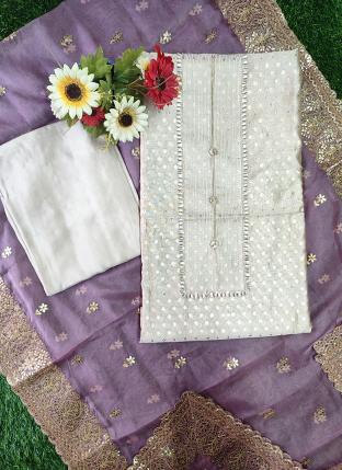 Off White Chanderi Silk Festival Wear Hand Work Salwar Suit